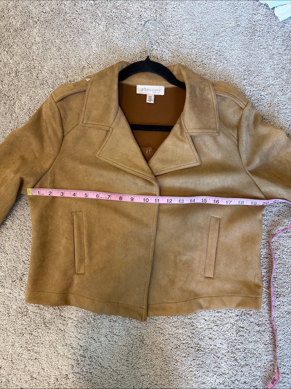 Philosophy soft faux suede moto jacket in camel - Picture 8 of 13